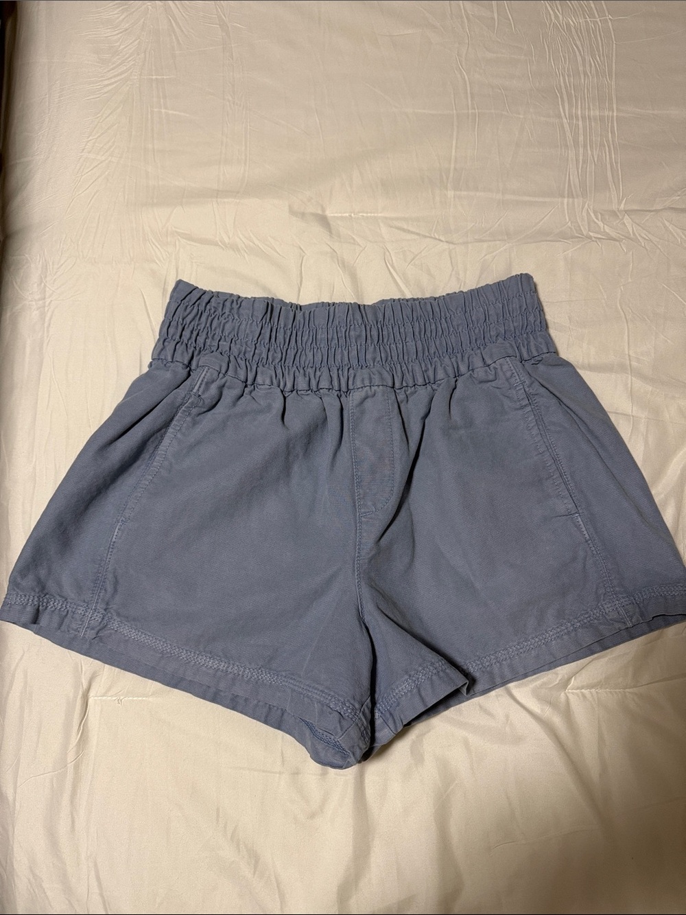aerie High-Waist Elastic Shorts in Dusty Blue